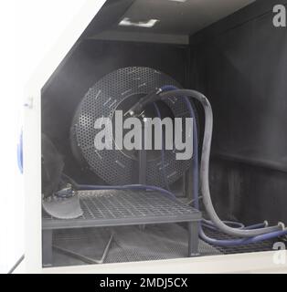 Inside Shot blasting machine. Open machine for Shot blasting of objects ...