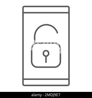 Device unlock thin line icon, technology and protection, unlocked sign, vector graphics, a linear pattern on a white background, eps 10. Stock Vector