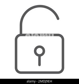 Unlock line icon, security and padlock, lock sign, vector graphics, a linear pattern on a white background, eps 10. Stock Vector