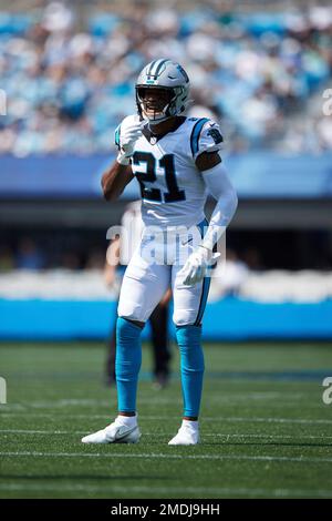 Carolina Panthers safety Jeremy Chinn plays against the New England Patriots  during the second half of an NFL football game Sunday, Nov. 7, 2021, in  Charlotte, N.C. (AP Photo/Jacob Kupferman Stock Photo 