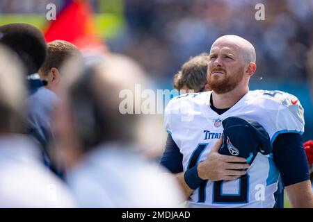 Tennessee Titans long snapper Morgan Cox (46) celebrates as he runs off the  field after the team's NFL football game against the Green Bay Packers,  Thursday, Nov. 17, 2022, in Green Bay