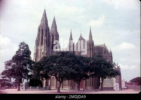 St. Philomena’s Cathedral is a Catholic church that is the cathedral of the Diocese of Mysore, India. The full name is the Cathedral of St. Joseph and St. Philomena. It is also known as St. Joseph's Cathedral. One of the largest cathedrals in India, St. Philomena's Cathedral in Mysuru is a remarkable example of Gothic architecture. The majestic church, built to honour the memory of Saint Philomena, a Latin Catholic Saint of the Roman Catholic Church, draws inspiration from the beautiful Cologne Cathedral of Germany. Stock Photo