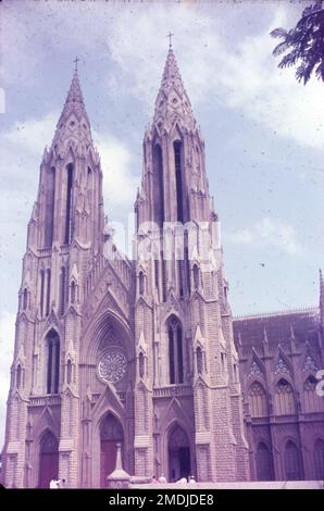 St. Philomena’s Cathedral is a Catholic church that is the cathedral of the Diocese of Mysore, India. The full name is the Cathedral of St. Joseph and St. Philomena. It is also known as St. Joseph's Cathedral. One of the largest cathedrals in India, St. Philomena's Cathedral in Mysuru is a remarkable example of Gothic architecture. The majestic church, built to honour the memory of Saint Philomena, a Latin Catholic Saint of the Roman Catholic Church, draws inspiration from the beautiful Cologne Cathedral of Germany. Stock Photo