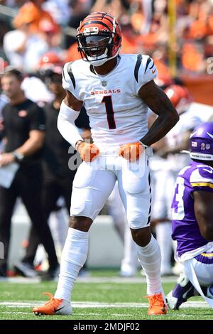 Maryland, USA. 20th Aug, 2021. August 20, 2021: Cincinnati Bengals wide  receiver Ja'Marr Chase (1) warms up before the NFL preseason game between  the Cincinnati Bengals and the Washington Football Team at