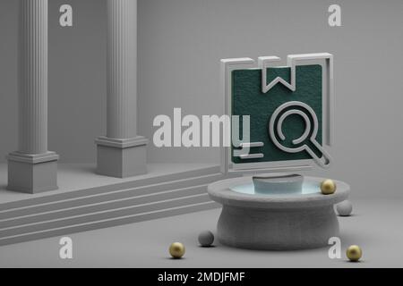 Beautiful abstract illustrations Delivery Search  symbol icon on a fountain and column background. 3d rendering illustration. Online Shopping. Stock Photo