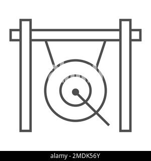 Gong thin line icon, musical and china, instrument sign, vector graphics, a linear pattern on a white background, eps 10. Stock Vector
