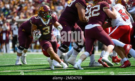 Minnesota running back Treyson Potts runs against Miami-Ohio during the  second half of an NCAA college football game on Saturday, Sept. 11, 2021,  in Minneapolis. Minnesota won 31-26. (AP Photo/Craig Lassig Stock