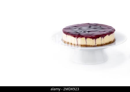 Sweet cheesecake with blueberries isolated on white background Stock Photo