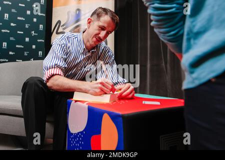 January 22, 2023, Wroclaw, Wroclaw, Poland: Grzegorz Piatek, winner of Polityka's passport, met with readers in Wroclaw. On January 17, Grzegorz Piatek received the ''Polityka'' Passport in the Literature category for his book Gdynia promised. The city, modernism, modernization 1920â€“1939â€. In the photo: Grzegorz Piatek (Credit Image: © Krzysztof Zatycki/ZUMA Press Wire) EDITORIAL USAGE ONLY! Not for Commercial USAGE! Stock Photo