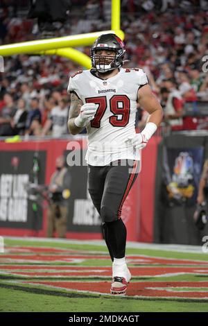 Tampa Bay Buccaneers defensive end Pat O'Connor (79) jobs off the field  after a play during the second half of an NFL football game against the  Dallas Cowboys, Thursday, Sept. 9, 2021