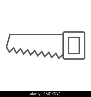 Hand saw thin line icon, tool and repair, handsaw sign, vector graphics, a linear pattern on a white background, eps 10. Stock Vector