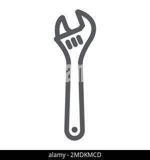 Adjustable wrench line icon, tool and repair, monkey wrench sign, vector graphics, a linear pattern on a white background, eps 10. Stock Vector