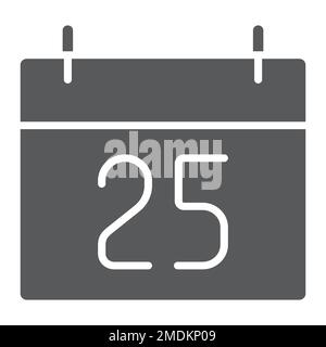 Christmas calendar glyph icon, holiday and month, christmas date sign, vector graphics, a solid pattern on a white background, eps 10. Stock Vector