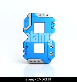 Number eight 3D sci-fi logo. Cyber technology abstract texture alphabet font. Hi tech metallic number 8 typography character design illustration, blue Stock Photo