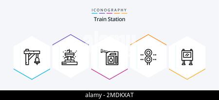 Train Station 25 Line icon pack including advertisement. train. car. traffic. sign Stock Vector