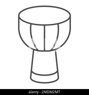 African drum thin line icon, musical and instrument, african wood djembe sign, vector graphics, a linear pattern on a white background, eps 10. Stock Vector