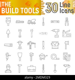 Build tools thin line icon set, construction symbols collection, vector sketches, logo illustrations, equipment signs linear pictograms package isolated on white background, eps 10. Stock Vector