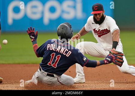 Texas Rangers Leody Taveras steals second base against the Minnesota Twins  during the fifth inning of a baseball game, Saturday, Aug. 26, 2023, in  Minneapolis. (AP Photo/Craig Lassig Stock Photo - Alamy