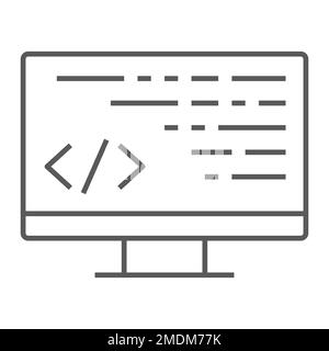 Coding thin line icon, programming and development, computer sign, vector graphics, a linear pattern on a white background, eps 10. Stock Vector