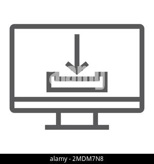 Download line icon, computer and downloading, arrow sign, vector graphics, a linear pattern on a white background, eps 10. Stock Vector