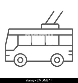 Trolleybus thin line icon, transport and public, traffic sign, vector graphics, a linear pattern on a white background, eps 10. Stock Vector