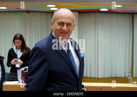 Brussels, Belgium. 23rd Jan, 2023. Zbigniew Rau, Foreign Affairs Minister arrives for an EU foreign ministers meeting in Brussels, Belgium on January 23, 2023. Credit: ALEXANDROS MICHAILIDIS/Alamy Live News Stock Photo