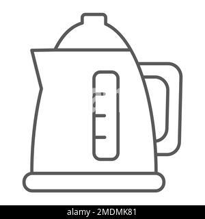Electric kettle thin line icon, drink and appliance, teapot sign, vector graphics, a linear pattern on a white background, eps 10. Stock Vector