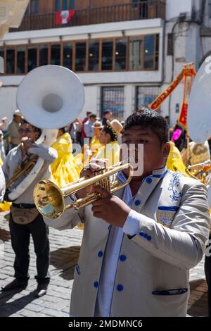 Musiciens, parade for the anniversary of the foundation of Arequipa, Peru Stock Photo