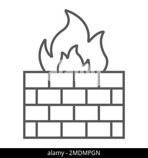 Firewall thin line icon, fire and security, wall sign, vector graphics, a linear pattern on a white background, eps 10. Stock Vector