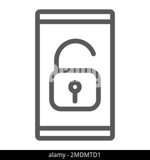 Device unlock line icon, technology and protection, unlocked sign, vector graphics, a linear pattern on a white background, eps 10. Stock Vector