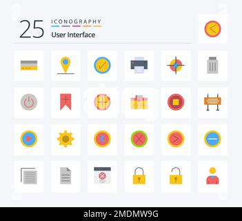 User Interface 25 Flat Color icon pack including target. user. interface. line. basic Stock Vector