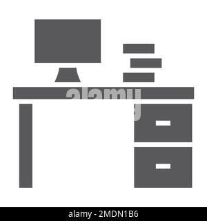 Desk glyph icon, furniture and office, table sign, vector graphics, a solid pattern on a white background, eps 10. Stock Vector