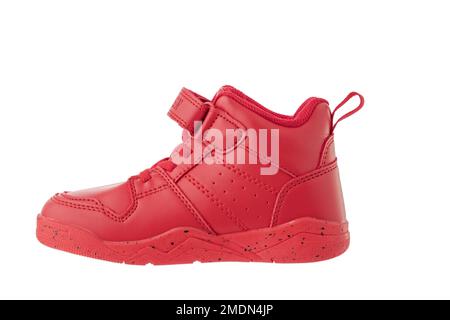 Red kids shoes. Sport sneakers isolated on white background Stock Photo