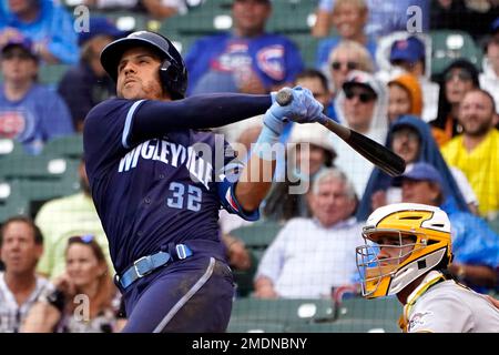 Chicago Cubs center fielder Michael Hermosillo (32) in the first