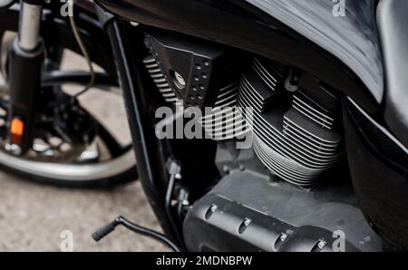 image of new motorcycle in shop. Motorcycles and accessories in modern motorcycle. Biker stuff Stock Photo