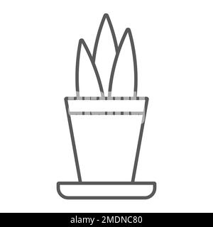 Plant in pot thin line icon, floral and home, flowerpot sign, vector graphics, a linear pattern on a white background, eps 10. Stock Vector