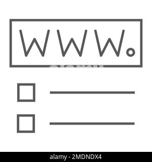 Domain registration thin line icon, website and network, page sign, vector graphics, a linear pattern on a white background, eps 10. Stock Vector