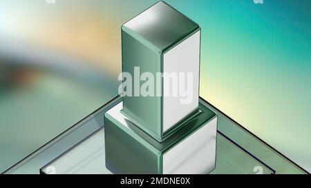 green metal and glass stylish cubes and planes combined abstract, dramatic, passionate, luxurious and exclusive 3D rendering graphic design elemental Stock Photo