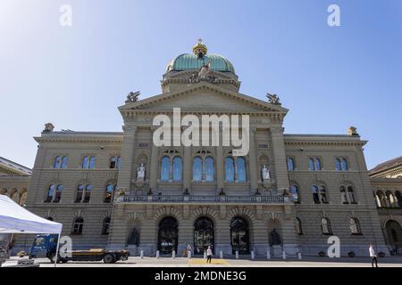 BERN, SWITZERLAND, JUNE 23, 2022 - View of Federal Building (Bundesgebäude) in the center city of Bern, Switzerland Stock Photo