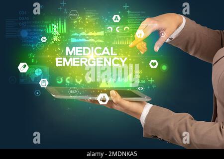 Close-up of a touchscreen with medical inscription Stock Photo