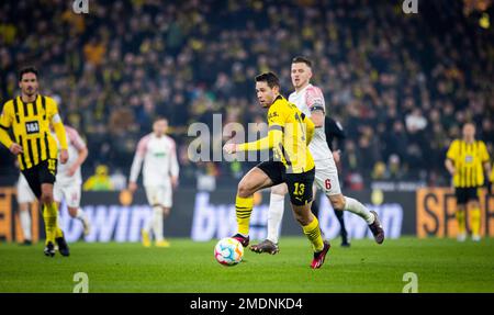 Dortmund, Germany. 22nd Jan, 2023.  Raphael Guerreiro (BVB), Jeffrey Gouweleeuw (FCA) Borussia Dortmund - FC Augsburg Bundesliga 22.01.2023 Credit: Mo Stock Photo