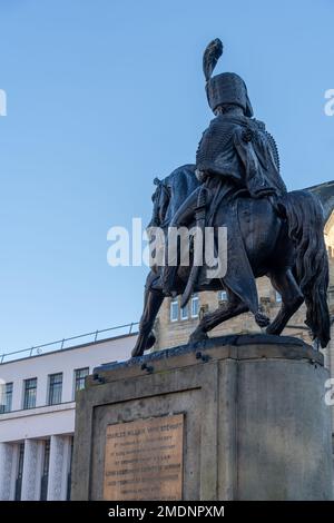 Statue of Charles William Vane Tempest Stewart, 3rd Marquis of Londonderry in Market Place in Durham, UK, unveiled 1861, an early example of galvanism Stock Photo