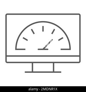Speed optimization thin line icon, traffic and internet, spedometer sign, vector graphics, a linear pattern on a white background, eps 10. Stock Vector