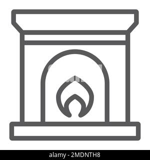 Fireplace line icon, home and interior, fire sign, vector graphics, a linear pattern on a white background, eps 10. Stock Vector