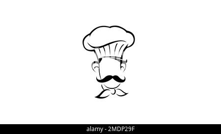 Creative Chef Head Moustache Hat Cartoon Logo Vector Design Illustration Stock Vector
