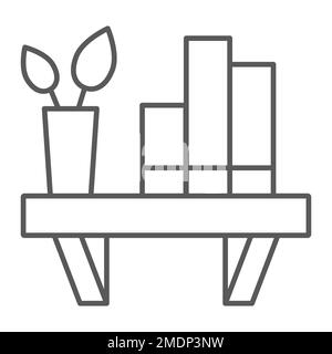 Shelf thin line icon, furniture and home, bookshelf sign, vector graphics, a linear pattern on a white background, eps 10. Stock Vector