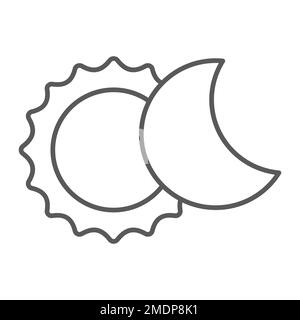 Eclipse thin line icon, space and astronomy, solar eclipse sign, vector graphics, a linear pattern on a white background, eps 10. Stock Vector