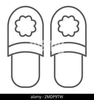 Slippers thin line icon, clothing and footwear, home shoes sign, vector graphics, a linear pattern on a white background, eps 10. Stock Vector