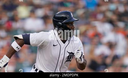 Detroit Tigers' Akil Baddoo plays during a baseball game, Monday, Aug. 7,  2023, in Detroit. (AP Photo/Carlos Osorio Stock Photo - Alamy