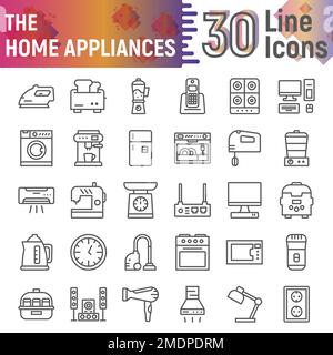 Home appliances line icon set, kitchenware symbols collection, vector sketches, logo illustrations, household signs linear pictograms package isolated on white background, eps 10. Stock Vector